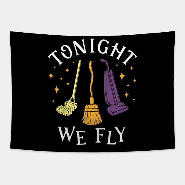 Tonight We Fly Witch Sisters Halloween Tapestry by gallaugherus