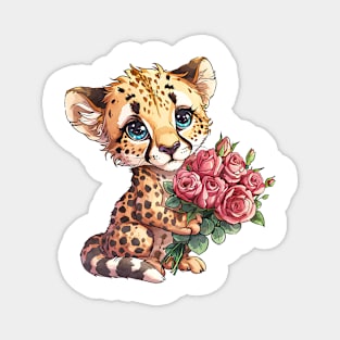 Valentine Cheetah Giving Flowers Magnet