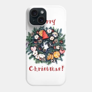 Merry christmas wreath watercolor illustration Phone Case