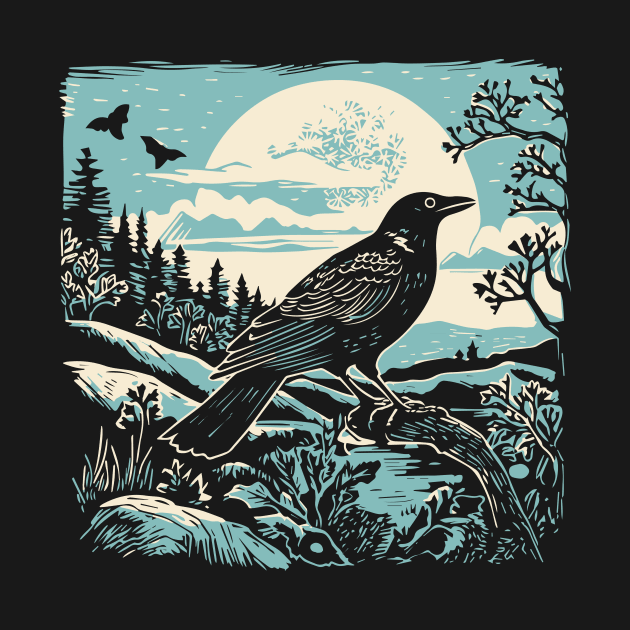 Lino Cut Bird by n23tees