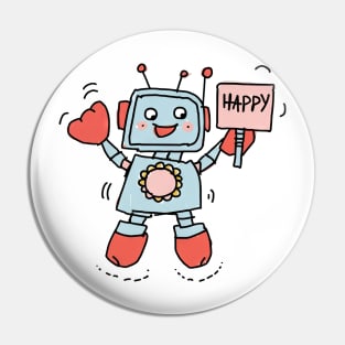 Cute Happy Robot Pin