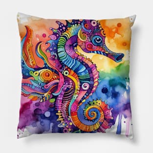 Psychedelic illustration of a seahorse Pillow