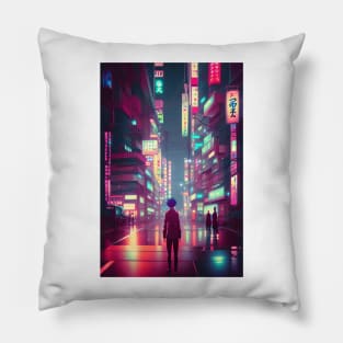 Boy Tokyo Neon Anime Japan Rainy Night Street Vibes <3 Pillow