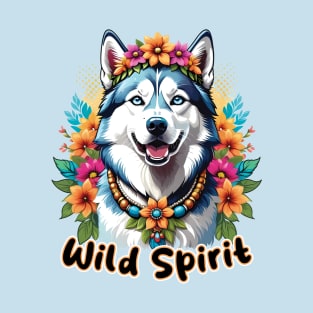 Wild Spirit - Bohemian Husky in Flowers T-Shirt