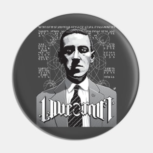 H P Lovecraft Ambigram Portrait Pin