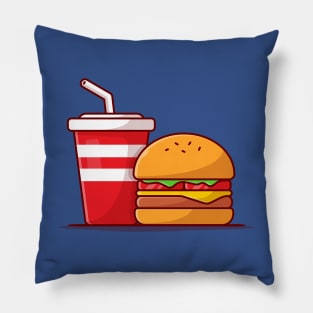 Burger And Soda Cartoon Vector Icon Illustration (7) Pillow