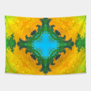 Psychedelic Kaleidoscope Square Blue Yellow and Green Tapestry