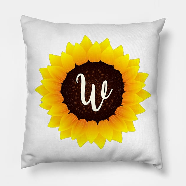 Floral Monogram W Bright Yellow Sunflower Pillow by floralmonogram