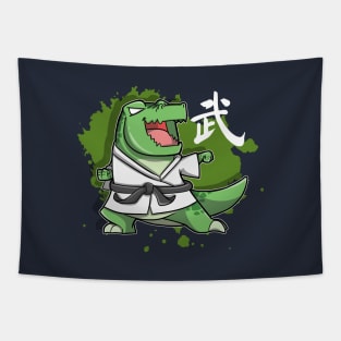 Cute Martial Art Dinosaur Tyrannosaurus Rex Displaying some incredible kung fu and Punches Tapestry