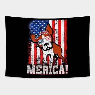 Merica Cool Boston Terrier Dog American Flag Tapestry