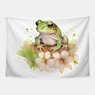 Frog Watercolor Flower Tapestry