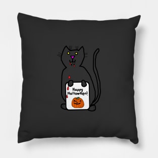 Small Vampire Cat with Halloween Horror Card Pillow