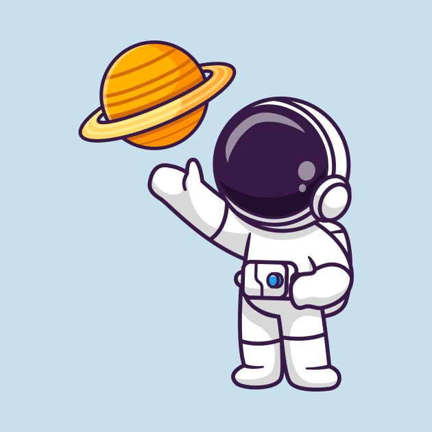 Cute Astronaut Observing Planet Cartoon by Catalyst Labs