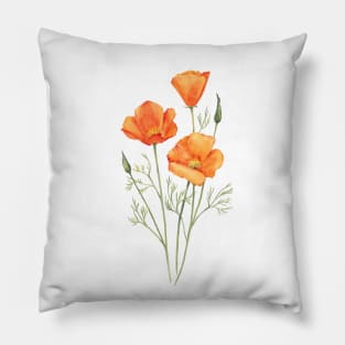 Watercolor California poppies Pillow