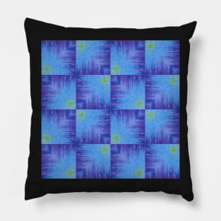 Tie Dye Blue and Green Groovy Check Pattern Pillow