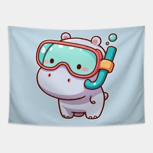 cute hippo snorkeling Tapestry