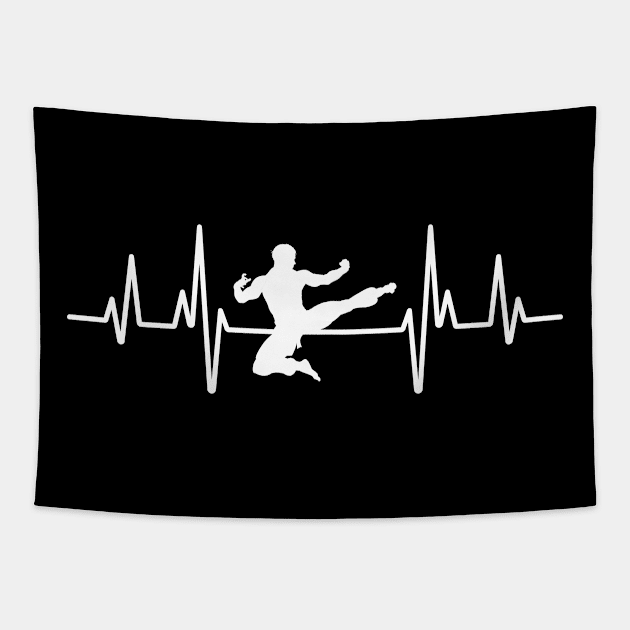 Martial arts fly kick and heartbeat design - for martial arts enthusiasts Tapestry by BlueLightDesign