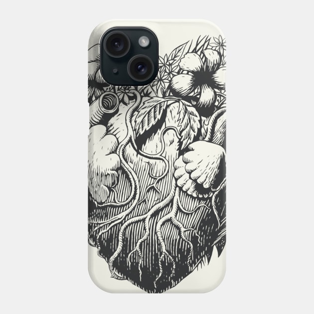 Foliage Heart Drawing Illustration Phone Case by Elefunk