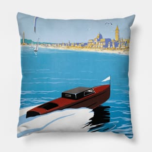 Vintage Travel Poster France Cayeux sur Mer Restored Pillow