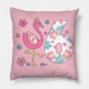 6th Birthday Flamingo Girls Pillow