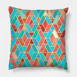 Melon and Aqua Geometric Tile Pattern Pillow