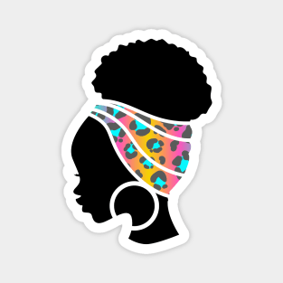 Afro Hair Woman with African Animal Pattern Headwrap Magnet