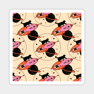 Space Walker Black Cat Pattern in beige Magnet