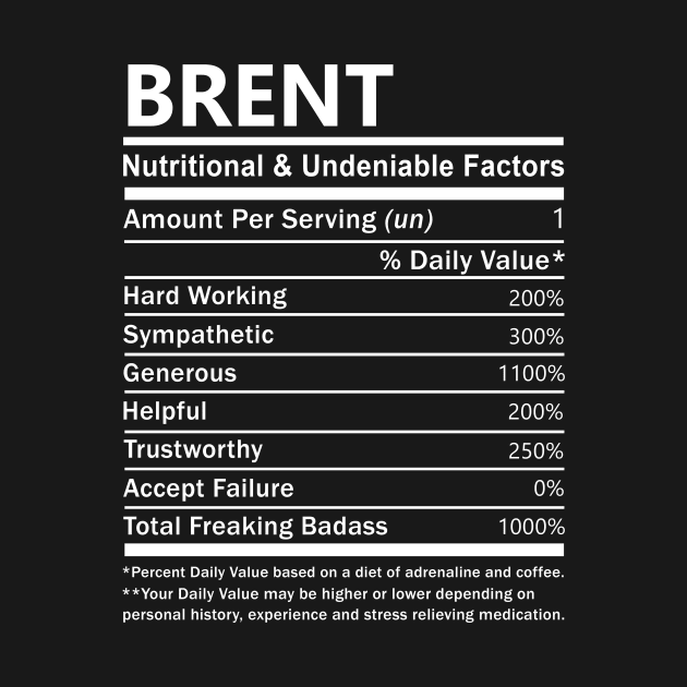Brent Name T Shirt - Brent Nutritional and Undeniable Name Factors Gift Item Tee by nikitak4um