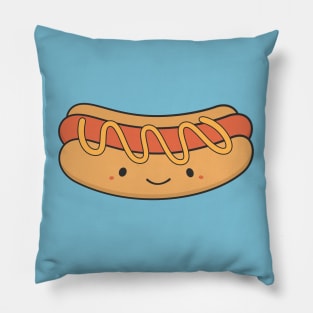 Cute and Kawaii Hot Dog with Mustard T-Shirt Pillow