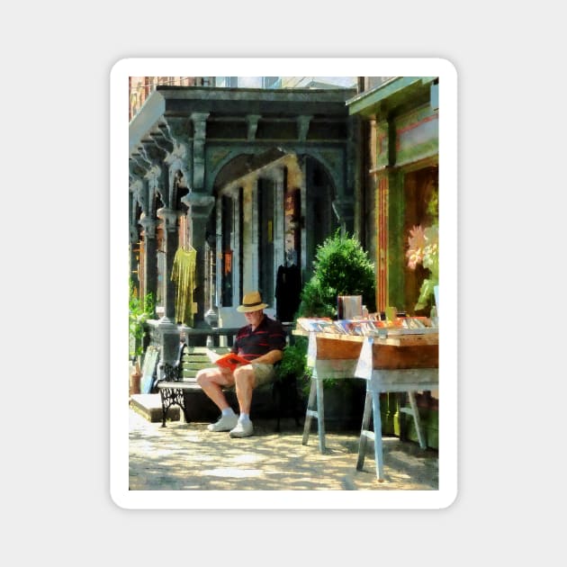 Frenchtown NJ - Man Reading by Book Stall Magnet by SusanSavad