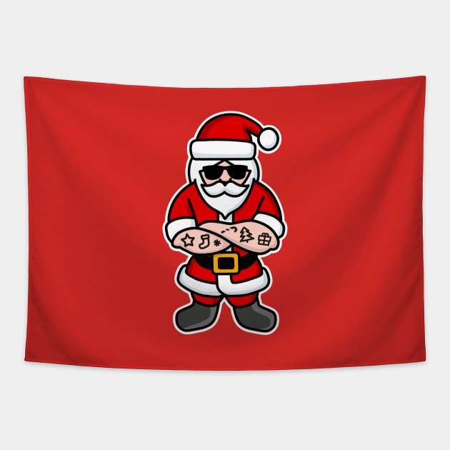 Cool Hipster Santa Claus tattoo Christmas Tapestry by LaundryFactory