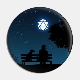 Lonely Man Under the D20 Dice Moon RPG Night Roleplaying Landscapes Pin