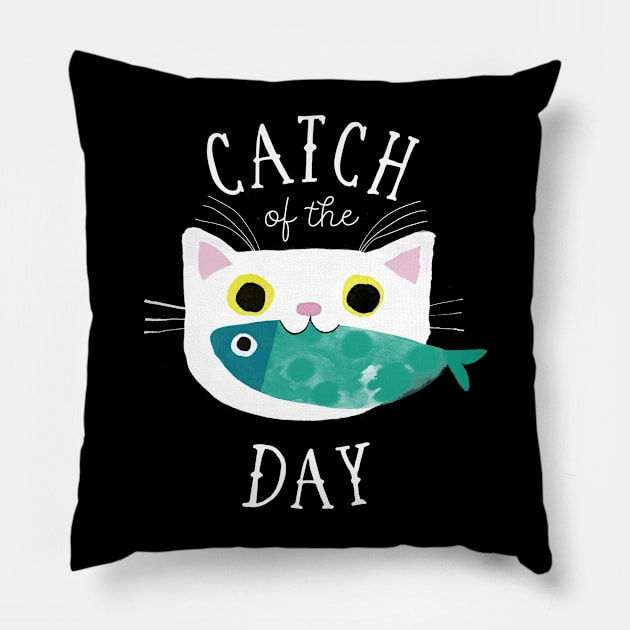 Catch of the Day Pillow by Planet Cat Studio