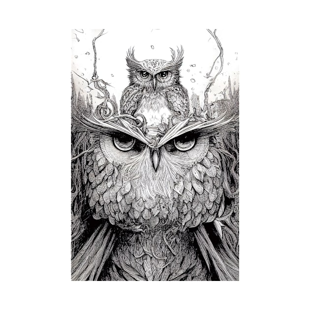 Owl Bird Wild Nature Illustration Line Epic Illustration Line Art by Cubebox