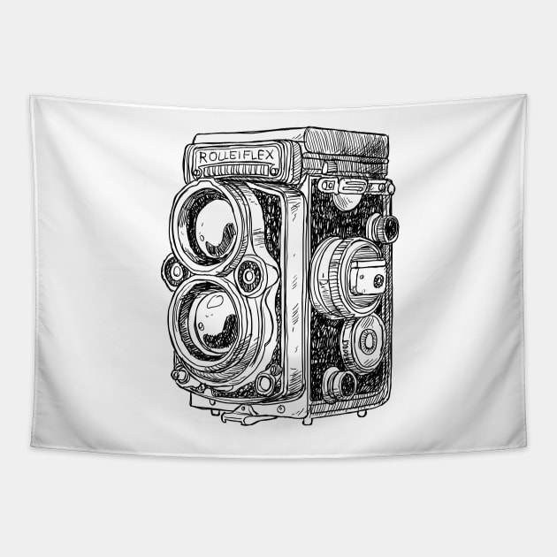 Hand-drawn vintage camera Tapestry by Digster