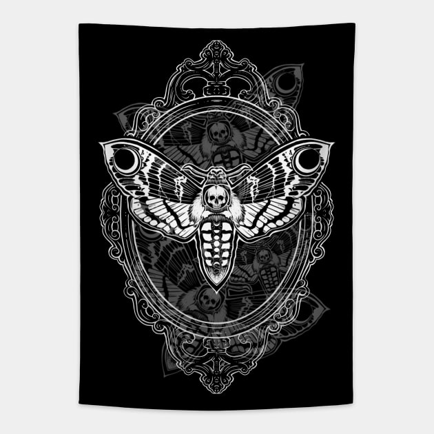 Victorian Death Moth, Baroque Frame, Gothic Design, Deaths Head Moth Tapestry by SSINAMOON COVEN