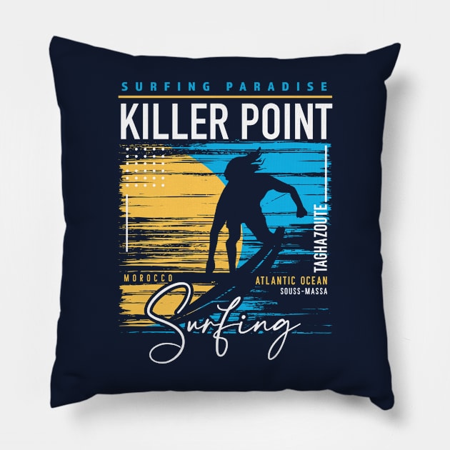 Retro Killer Point Surfing // Surfers Paradise // Surf Morocco Pillow by SLAG_Creative