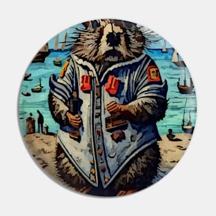 watercolor groundhog fisherman Pin