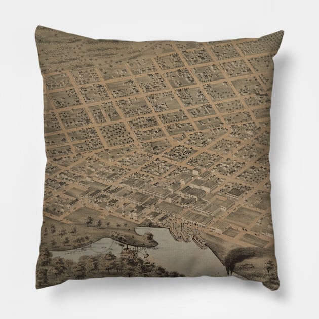 Vintage Pictorial Map of Jefferson TX (1872) Pillow by Bravuramedia