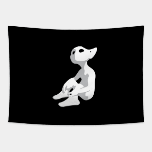 Curious Alien / Elf with pointy ears looks up (white and grey) - ORENOB logo Tapestry