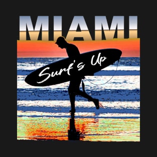 Miami Surf's Up Surfer Sunset T-Shirt