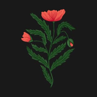 Poppy Flower 1 Green Red T-Shirt