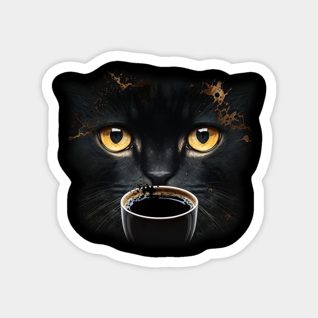 Black Cat Drinking Coffee, Coffee Cat Lover Magnet by dukito