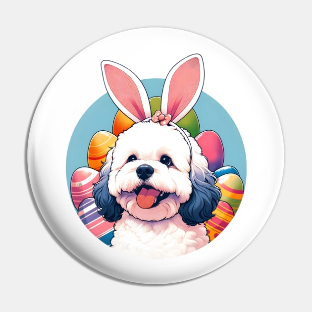 Bolognese Dog with Bunny Ears Celebrates Easter Joyfully Pin by ArtRUs