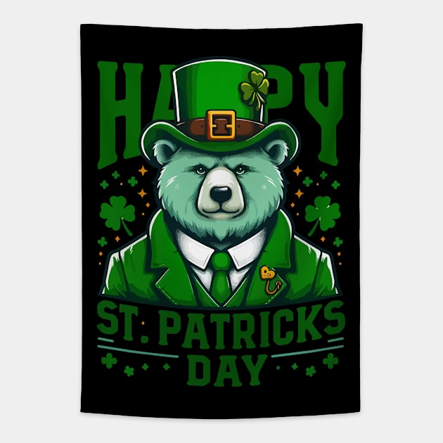 Happy st patricks day funny green bear Tapestry by TomFrontierArt