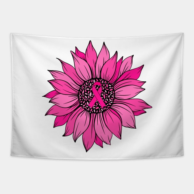 Breast Cancer Sunflower Pink Ribbon Shirts  Men Women Tapestry by Gendon Design