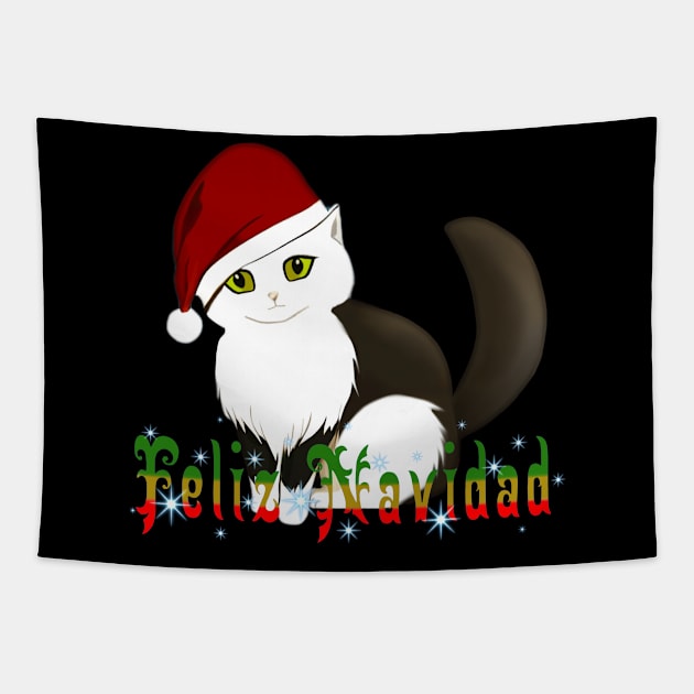 Gato Noeal te Desea Feliz Navidad Tapestry by Cattingthere