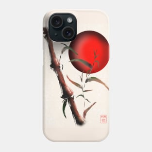 Sumi-e bamboo with a red rising sun Phone Case