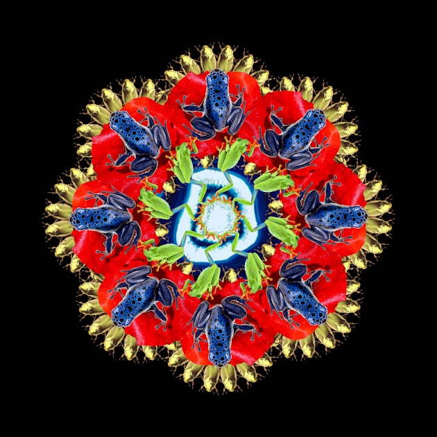 Blue frogs on the poppy Mandala by burenkaUA