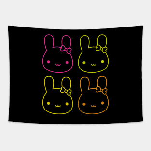 Kawaii Neon Bunny Bows Tapestry